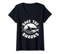Mujer Save The Sharks: Shark Conservation, Amante de los Tiburones Camiseta Cuello V