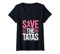 Mujer Save The Tatas Breast Cancer Fighting Awareness Cinta Rosa Camiseta Cuello V