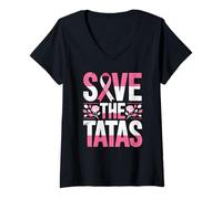 Mujer Save The Tatas Breast Cancer Fighting Awareness Cinta Rosa Camiseta Cuello V