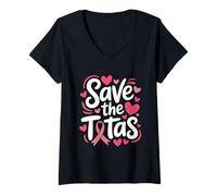 Mujer Save The Tatas Breast Cancer Fighting Awareness Cinta Rosa Camiseta Cuello V