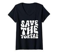 Mujer Save The Tortas, Cita Divertida Groovy Camiseta Cuello V