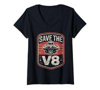 Mujer Save The V8 Retro Motor Design para Destornilladores Camiseta Cuello V