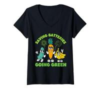Mujer Saving Batteries Going Green Funny Embarrassing Bachelorette Camiseta Cuello V