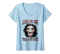 Mujer Saw Live or Die Make Your Choice Billy Horror Movie Camiseta Cuello V