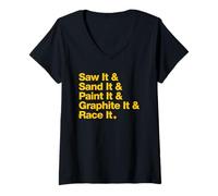 Mujer Saw & Sand & Paint Funny Pinewood Derby Typography Cub Scout Camiseta Cuello V