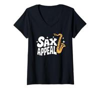 Mujer Sax Appeal - Divertido juego de palabras Saxofón Jazz Music Lover Camiseta Cuello V