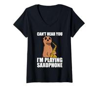 Mujer Saxofón Can't Hear You Camiseta Cuello V
