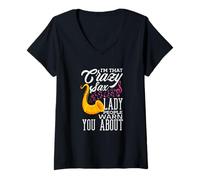 Mujer Saxofón Divertido I'm That Crazy Sax Lady Camiseta Cuello V
