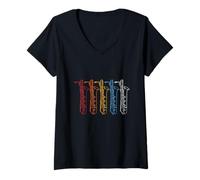 Mujer Saxofonista Saxofonista Estilo Retro Vintage Camiseta Cuello V