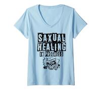 Mujer Saxual Healing In Progress Saxofonista Saxi Saxofonista Jugador de saxofón Camiseta Cuello V