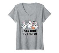Mujer Say Boo to The Flu Disfraz de Enfermera Fantasma Espeluznante para Halloween Camiseta Cuello V