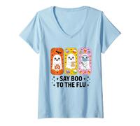 Mujer Say Boo to The Flu Disfraz de Enfermera Fantasma Espeluznante para Halloween Camiseta Cuello V