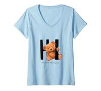 Mujer Say Hi Nice to Meet You, Lovely Teddy Bear Graphic Designs Camiseta Cuello V