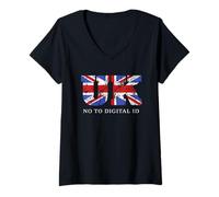 Mujer Say No To Digital ID - Freedom & Conservative Grunge Flag UK Camiseta Cuello V