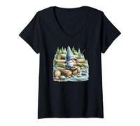 Mujer Scene Fishing Accessories For Gnome Lovers And Fishing Dad Camiseta Cuello V