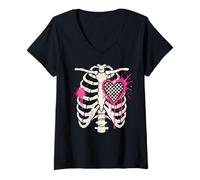 Mujer Scenecore Ribs & Heart | Still EMO Y2K 2000s Alt Mall Goth Camiseta Cuello V