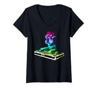 Mujer Schnauzer DJ Music Party, Amante de los Perros Camiseta Cuello V