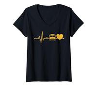Mujer School Bus Driver Heartbeat Camiseta Cuello V