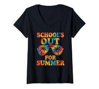 Mujer Schools out For Summer Gafas Palmeras Vacaciones Verano Camiseta Cuello V