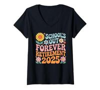 Mujer School's Out Forever Retirement 2025 Maravilloso arte floral Camiseta Cuello V