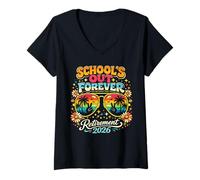 Mujer Schools out Forever Retirement 2026 Maestro Jubilado Retro Camiseta Cuello V