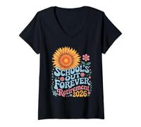 Mujer School's Out Forever Retirement 2026 Maravilloso arte floral Camiseta Cuello V