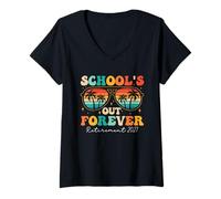 Mujer School's out Forever Retirement 2027 Groovy Maestro Jubilado Camiseta Cuello V