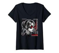 Mujer Sci Fi Citygirl Cyberpunk Headshot Sideprofile Camiseta Cuello V