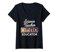 Mujer Science Teacher Black Educator Tabla Periódica Química Camiseta Cuello V