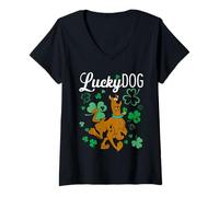 Mujer Scooby-Doo Lucky Dog Shamrocks Camiseta Cuello V