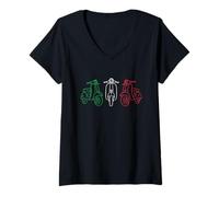 Mujer Scooter Moto en Colores de la Bandera de Italia Camiseta Cuello V