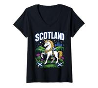 Mujer Scotland Outfit for Women Men Scottish Unicorn Flag Thistle Camiseta Cuello V