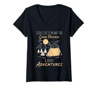 Mujer Scout Life Buenos Amigos Grandes Aventuras Camping Aire Libre Camiseta Cuello V