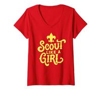 Mujer Scout Like A Girl Fleur De lis BSA Cub Scouts Typography Camiseta Cuello V