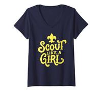 Mujer Scout Like A Girl Fleur De lis BSA Cub Scouts Typography Camiseta Cuello V