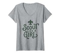 Mujer Scout Like A Girl Fleur De lis BSA Cub Scouts Typography Camiseta Cuello V
