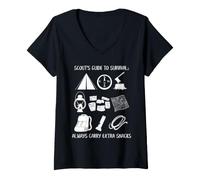 Mujer Scout Survival Guide Extra Snacks Equipo de Camping al Aire Libre Camiseta Cuello V