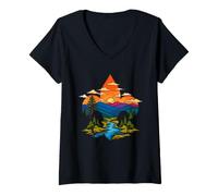 Mujer Scouting Artistic Fleur De lis Mountains Outdoor Art Camiseta Cuello V