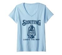 Mujer Scouting Lights The Way Linterna al Aire Libre Vintage Cub Scouts Camiseta Cuello V