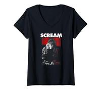 Mujer Scream Sidney Black and White Photo Vintage Horror Movie Camiseta Cuello V