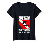 Mujer Scuba Diving Diver- Out Swim My Dive Buddy Funny Shark Camiseta Cuello V