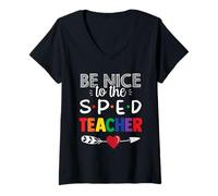 Mujer Sé Amable con El Profesor De Sped Educación Especial Lindo Camiseta Cuello V