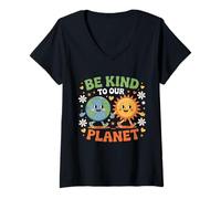 Mujer Sé amable con nuestro diseño de planeta y sol de la tierra Camiseta Cuello V