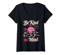Mujer Se Amable con Tu Mente Cerebro Divertido Camiseta Cuello V