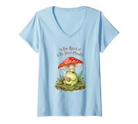 Mujer Sé Amable con tu Mente Frog Mushroom Cottagecore Salud Mental Camiseta Cuello V