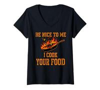 Mujer Sé Amable Conmigo, cocino tu Chef de Comida Camiseta Cuello V