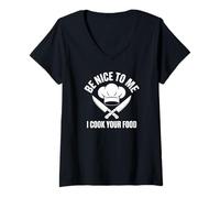 Mujer Sé Amable Conmigo, cocino tu Comida, Divertido Chef Camiseta Cuello V