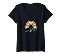 Mujer Sé Amable - Rainbow Cute Positividad e Inclusión Camiseta Cuello V