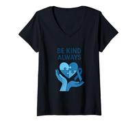 Mujer Sé Amable Siempre, Conciencia sobre el Autismo, corazón Azul Camiseta Cuello V