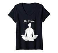 Mujer Sé Consciente Meditación Yoga Camiseta Cuello V